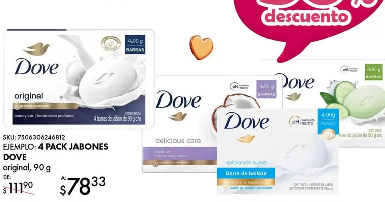 Oferta de Dove - Ekino 4 Pack Jabones por $78.33 en Del Sol