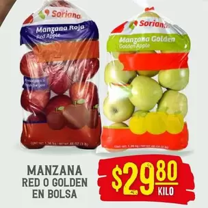 Oferta de Soriana - Manzana Red O Golden En Bolsa por $29.8 en Soriana Híper