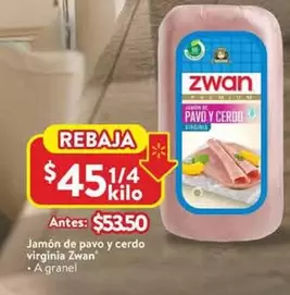 Oferta de Zwan - Jamón De Pavo Y Cerdo Virginia por $53.5 en Walmart
