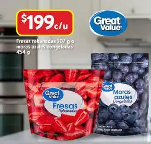 Oferta de Great Value - Fresas Rebanadas 907 G O Moras Azules Congeladas por $199 en Walmart