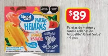 Oferta de Great Value - Paletas De Mango Y Sandía Rellenas De Miguelito por $89 en Walmart
