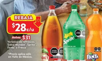 Oferta de Mundet - Sidral Mundet Sprite Fanta O Fresca por $31 en Walmart