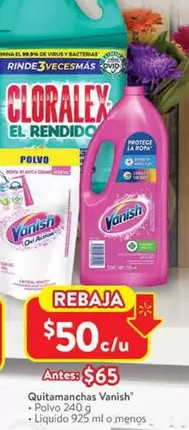 Oferta de Vanish - Quitamanchas por $65 en Walmart