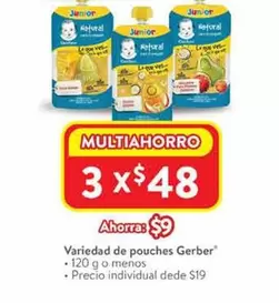 Oferta de Natural - Variedad De Pouches Gerber por $9 en Walmart