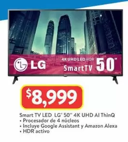Oferta de LG - Smart Tv Led 50" 4k Uhd Al ThinQ por $8999 en Walmart