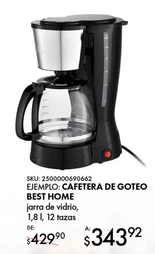 Oferta de Best Home - Cafetera De Goteo por $429.9 en Woolworth