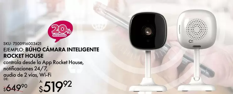 Oferta de Ejfmpo, Bwho Camara Inteligente Rocket por $519.92 en Del Sol