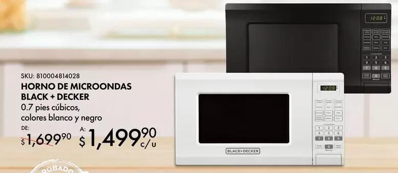 Oferta de 8 - Horno De Microondas Black + Decker por $1499.9 en Del Sol