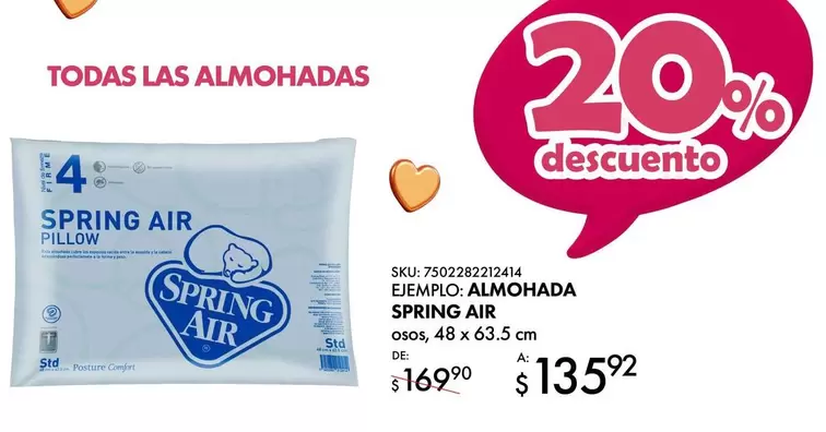 Oferta de Spring Air - EBERAMIO ALMOHADA en Del Sol