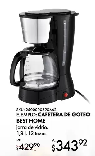 Oferta de MAX - Cafetera De Goteo Best Home por $429.9 en Woolworth