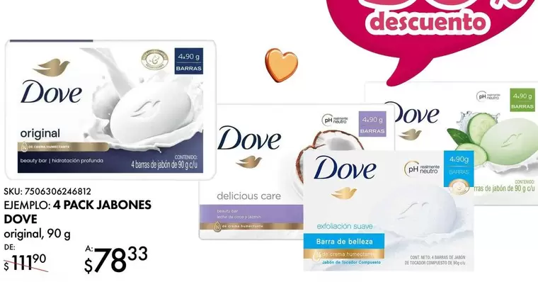 Oferta de Dove - 4 Pack Jabones Original por $78.33 en Woolworth