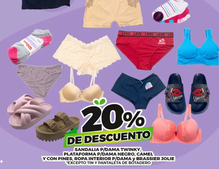 Oferta de Sandalia P/Dama Twinky, Plataforma P/Dama Negro, Camel Y Con Pines, Ropa Interior P/Dama Y Brassier Jolie en Merco