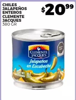 Oferta de Clemente Jacques - Chiles Jalapeños Enteros por $20.99 en Merco