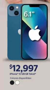 Oferta de GB - Iphone 13 128 Gb TelcelTM por $12997 en Walmart