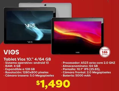 Oferta de Vios - Tablet  10" 4/64 Gb por $1490 en Soriana Híper