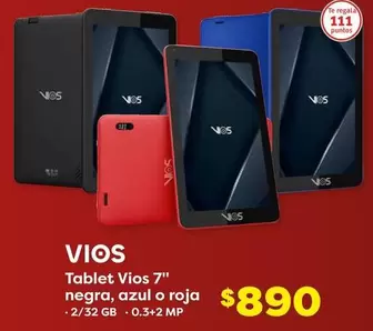 Oferta de Vios - Tablet  7" Negra, Azul O Roja por $890 en Soriana Híper