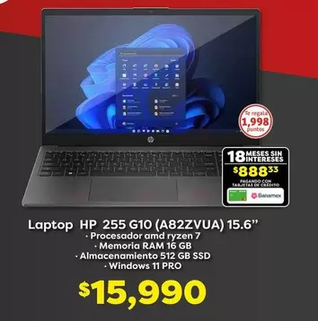 Oferta de HP - Laptop 255 G10 (a82zvua) 15.6" Memoria Ram 16 Gb, Almacenamiento 512 Gb Ssd Windows 11 Pro por $15990 en Soriana Híper