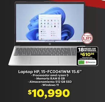 Oferta de 8 - Laptop HP, 15-FC0041WM 15.6" por $10990 en Soriana Híper