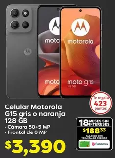 Oferta de Motorola - Celular G15 Gris O Naranja 128gb en Soriana Híper