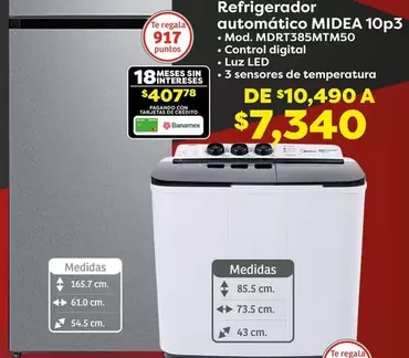 Oferta de Midea - Refrigerador Automático  10p3 por $10490 en Soriana Híper