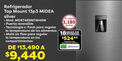 Oferta de Midea - Refrigerador Top Mount 13p3 por $944 en Soriana Híper