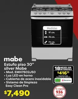 Oferta de Mabe - Estufa Piso 30" Silver por $7490 en Soriana Híper