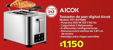 Oferta de Modelo - Tostador De Pan Digital Aicok por $1150 en Soriana Híper