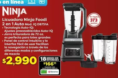 Oferta de Licuadora Ninja Foodi 2 En 1 Auto Mod. Iq Db75ia por $2990 en Soriana Híper