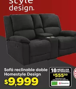 Oferta de Sofá Reclinable Doble Homestyle por $9999 en Soriana Híper