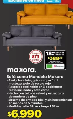 Oferta de Azul - Sofá Cama Mandela por $388.35 en Soriana Híper