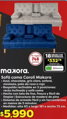Oferta de Azul - Sofá Cama por $5990 en Soriana Híper