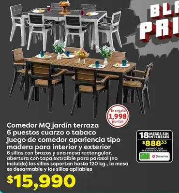 Oferta de Cuarzo - Comedor MQ Jardín Terraza 6 Puestos Cuazzo O Tabaco Juego De Comedor Aparencia Tipo Madera Para Interior Y Exterior por $1999 en Soriana Híper
