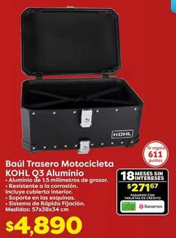 Oferta de Sistema - Baúl Trasero Motocicleta Q3 Alumínio por $4890 en Soriana Híper