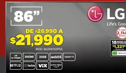 Oferta de LG - Mod. 86ur8750psa por $21990 en Soriana Súper