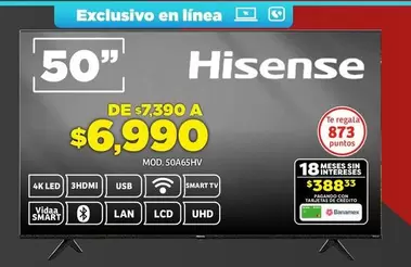 Oferta de Hisense - 50A65HV por $6990 en Soriana Súper