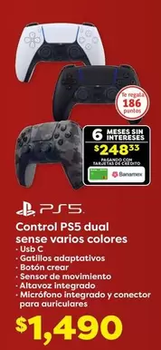 Oferta de Control PS5 Dual Sense Varios Colores por $1490 en Soriana Súper