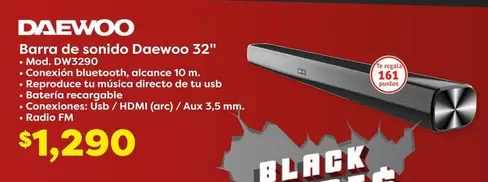 Oferta de Daewoo - Barra De Sonido  32" por $1290 en Soriana Súper