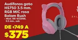 Oferta de Rush - Audífonos Gato Hs750 3.5 Mm. Rgb Mic Rosa Balgam por $749 en Soriana Súper