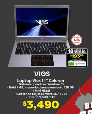 Oferta de Vios - Laptop  14" Celeron por $3490 en Soriana Súper