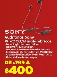 Oferta de Sony - Audífonos Wi-c100/b Inalámbricos por $799 en Soriana Súper
