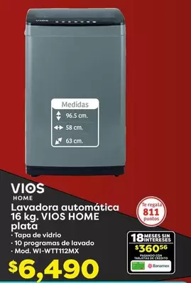 Oferta de Vios - Lavadoras Automatica Plata por $6490 en Soriana Súper