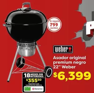 Oferta de Weber - Asador Original Premium Negro 22" por $6399 en Soriana Súper