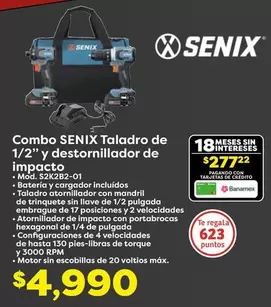 Oferta de Combo taladro de 1/2" y destornillador de impacto por $4990 en Soriana Súper