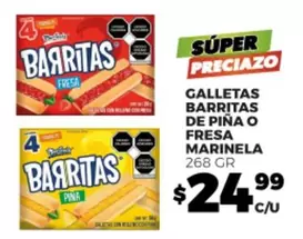 Oferta de Marinela - Galletas Barritas De Piña O Fresa por $24.99 en Merco