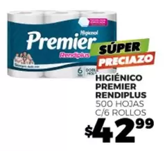Oferta de Premier - Higiénico Rendiplus por $42.99 en Merco