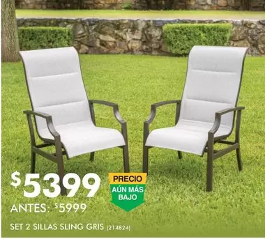 Oferta de Set 2 Sillas Sling Gris por $5399 en The Home Depot