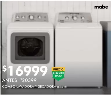 Oferta de Mabe - Combo Lavadora Y Secadora por $16999 en The Home Depot