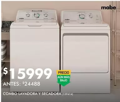 Oferta de Mabe - Combo Lavadora Y Secadora por $15999 en The Home Depot