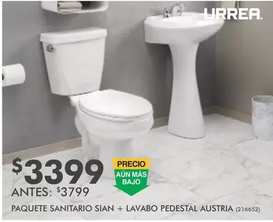 Oferta de Urrea - Paquete Sanitario Sian + Lavabo Pedestal Austria por $3399 en The Home Depot