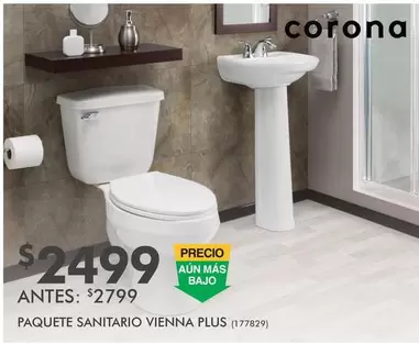 Oferta de Corona - Paquete Sanitario Vienna Plus por $2499 en The Home Depot